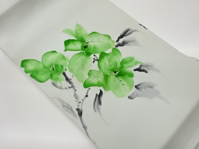 JAPANESE NAGOYA OBI / SHIOZE / HAND PAINTED / LEAVES